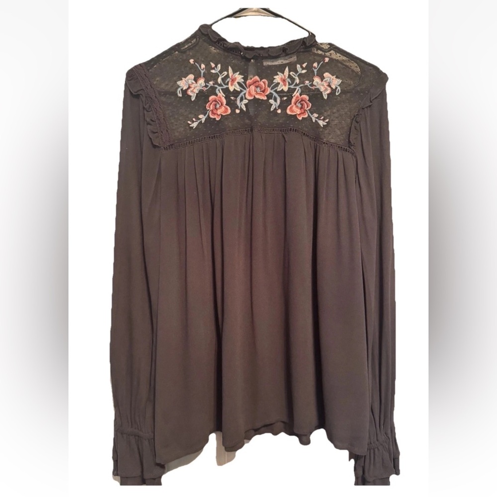 Altar’d State Floral Embroidered Black Lace‎ Boho Blouse- Size Small